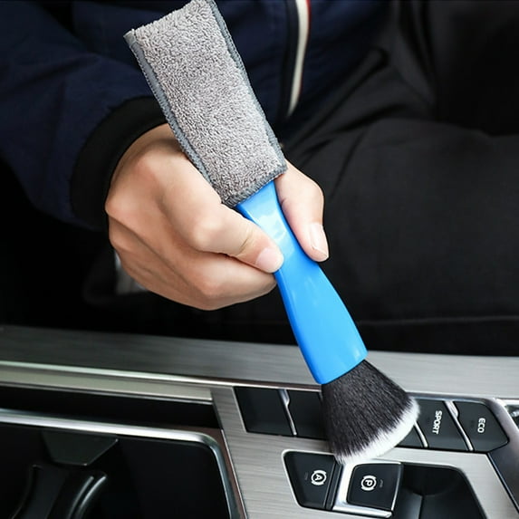 COM1950s Soft Bristle Car Vent Cleaning Brush,Dual Head Interior Detail Tool,with Removable Velvet Cover for Efficient Dust Removal and Gentle Surface Care