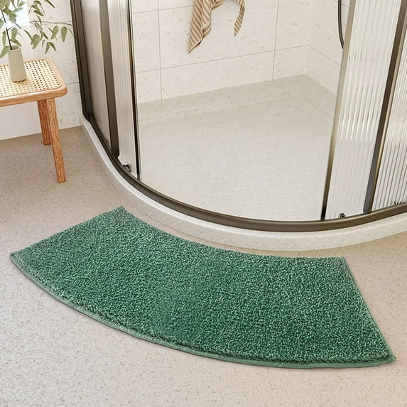 COM1950s Soft Curved Bath Mat,Non-Slip Water Absorbent Shower Rug,Fan Shaped Safety Mat for Bathroom Doorways
