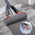 thumbnail image 1 of COM1950s Sponge Mop,Rubber Mop with Roller Squeeze Mechanism and Foldable Design,No Hand Wash Feature for Easy Wringing,Absorbent Head with Built-In Brush Cleaning Tile,Wood,Laminate & Resin Floors, 1 of 9