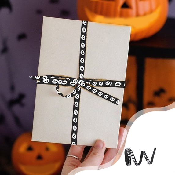 COM1950s Spooky Halloween Ribbon for Party Scene Decoration,10 Yards Length and 0.4 Inches Width,Durable Polyester Material for Bow Making,Crafting,and Festive Gift Wrapping