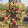 thumbnail image 1 of COM1950s Spring Wreath for Front Door,Colorful Artificial Tulip and Greenery Decor with Lifelike Flowers and Leaves for Porch,Indoor Outdoor Home,Year-Round Welcome Decoration, 1 of 5