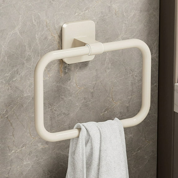 COM1950s Square Towel Rack for Bathroom,Wall Mounted Adhesive Towel Holder,No Drill Modern Towel Ring for Kitchen and Bathroom Organization