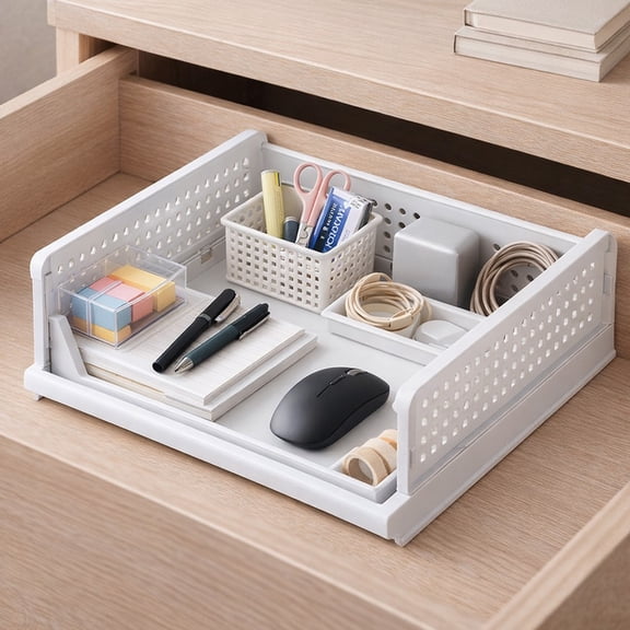 COM1950s Stackable Storage Bins and Wardrobe Organizer, Foldable Closet Storage Baskets with Slide-Out Design, Multi-Use Plastic Storage Boxes for Home, Bedroom, Bathroom, and Office Organization