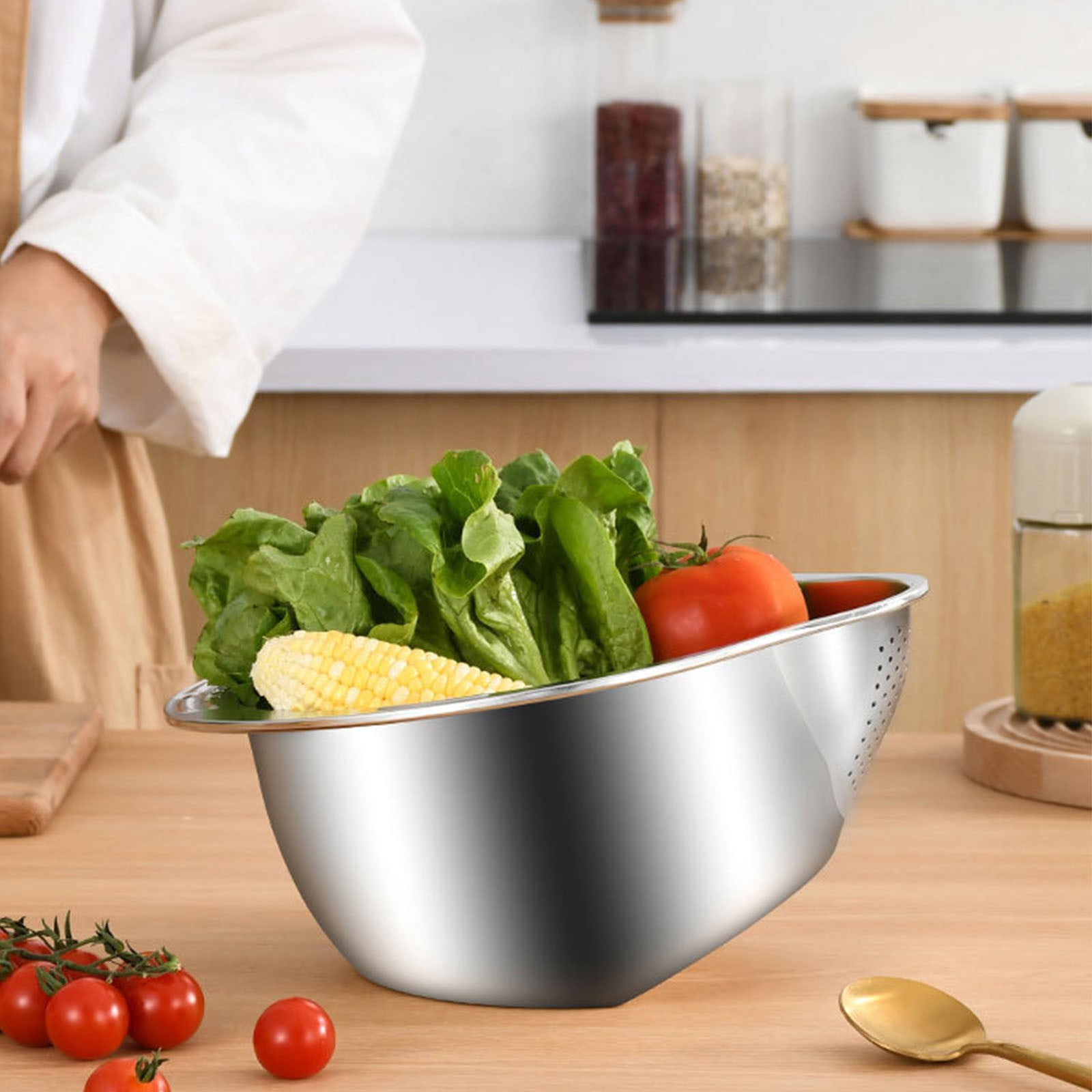 COM1950s Stainless Steel Colander,Rice Washer Strainer with Side ...