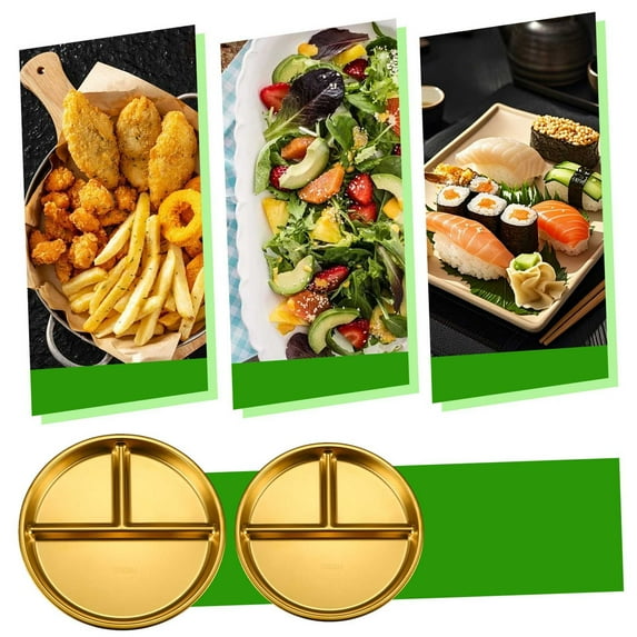 COM1950s Stainless Steel Divided Plate,304 Compartment Dinner Plates 20Cm,Dishwasher Safe Restaurant Grade Multi Section Tray for Adults,Food Grade Metal Serving Plates