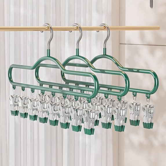 COM1950s Stainless Steel Drying Rack with Clips,Multifunctional Clothes Hanger Organizer for Laundry,Space Saving Garment Dry Rack with Windproof Clips for Socks,Scarves,Pants,Indoor Outdoor Use