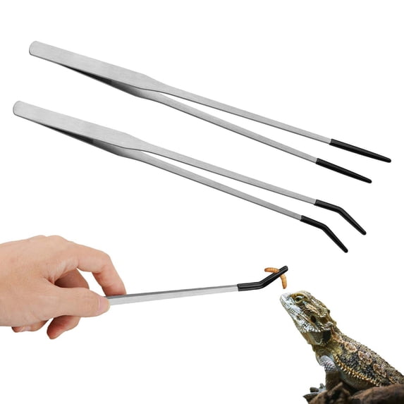 COM1950s Stainless Steel Reptile Feeding Tongs with Rubber Tips,Ergonomic Handle for Easy Feeding of Snakes Lizards and Other Pets,Durable Multi-Functional Tool,Dishwasher Safe and Comfortable Grip