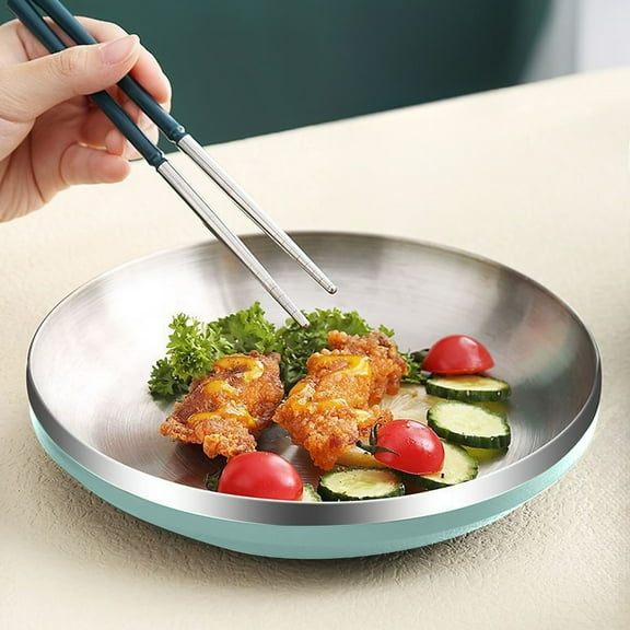 COM1950s Stainless Steel Serving Plate,Portable Insulated Dish with Double Layer for Heat Retention,Compact 7.9 X 1.5 Inch Size,Dishwasher Safe for Fruits and Appetizers