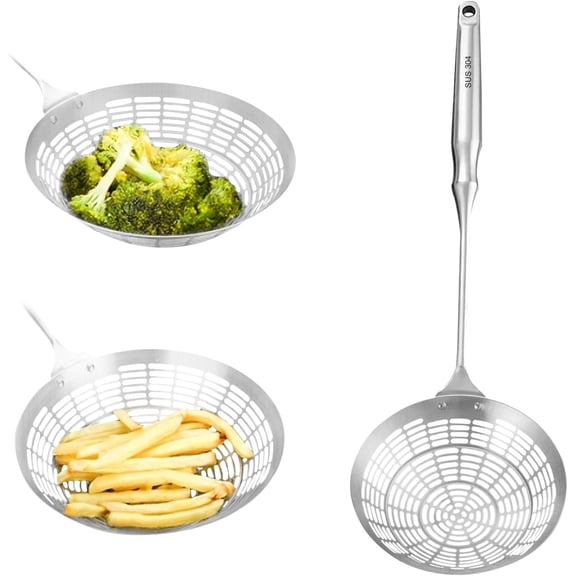 COM1950s Stainless Steel Spider Strainer Skimmer, Deep Fry Strainer Spoon, Kitchen Wire Skimmer Ladle with Long Handle, Slotted Spoon for Frying and Cooking, Mesh Strainer Utensil for Home Kitchen