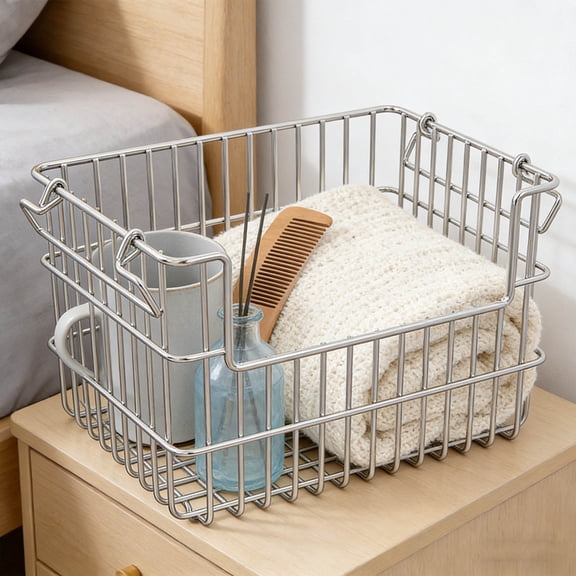 COM1950s Stainless Steel Storage Basket With Handles, Stackable Metal Wire Organizer Bin, Deep Space-Saving Basket For Kitchen Countertop, Pantry, Fruit And Vegetable Storage, Desktop Shelf Rack