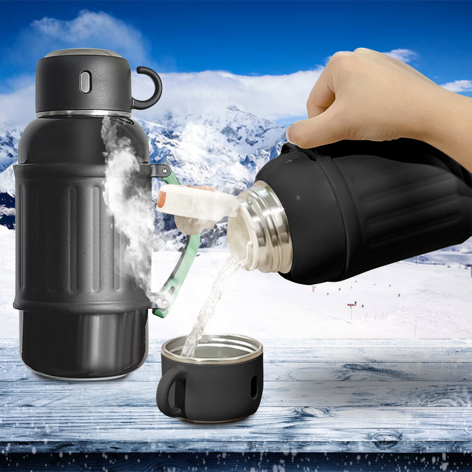 COM1950s Stainless Steel Water Bottles Sulated Gallon Jug with Handle Stainless Steel Large Double Vacuum Water Bottle for Hot Cold Drinks Wide Mouth Sweat Proof Great for Travel Camping Stainless