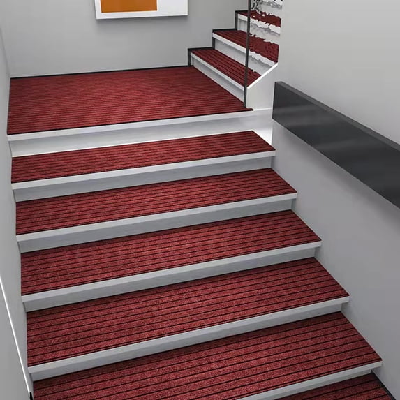 COM1950s Stair Treads 7 Pcs,Non-Slip Step Mats with Horizontal Stripes,Brushed Soft Absorbent Stair Carpets,Washable Home Safety Set