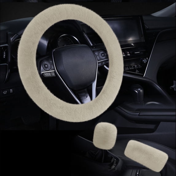 COM1950s Steering Wheel Cover Set,Warm and Plush Car Interior Accessory with Gear Shift and Handbrake Covers,Easy To Install Non-Slip Grip for Enhanced Driving Comfort