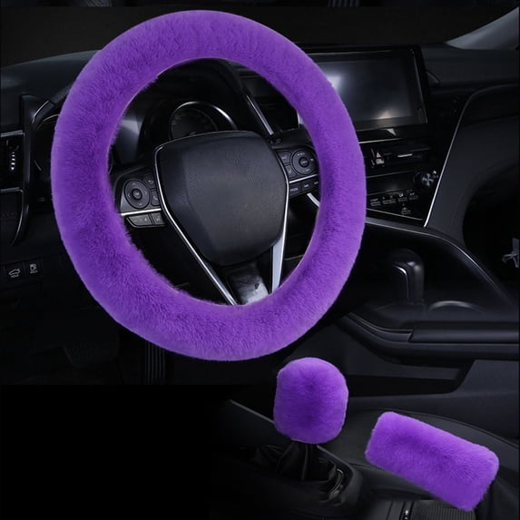 COM1950s Steering Wheel Cover Set,Warm and Plush Car Interior Accessory with Gear Shift and Handbrake Covers,Easy To Install Non-Slip Grip for Enhanced Driving Comfort