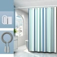 thumbnail image 1 of COM1950s Striped Stall Shower Curtain, Blue Purple Teal Aqua Lavender Colored Vertical Stripes Geometric Abstract Vintage, Fabric Bathroom Decor Set with Hooks, 71" W x 79" L, 1 of 8
