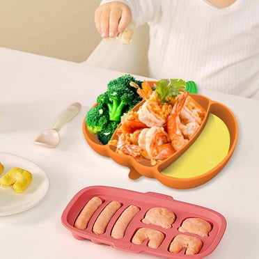 COM1950s Suction Cup Bowls for Babies Pumpkin Silicones Dinner Plates Placemat Tray Compartmentalized Tableware Suction Cup Bowl Dinner Plates Supplemental Bowl Silicone Suction Plate Baby