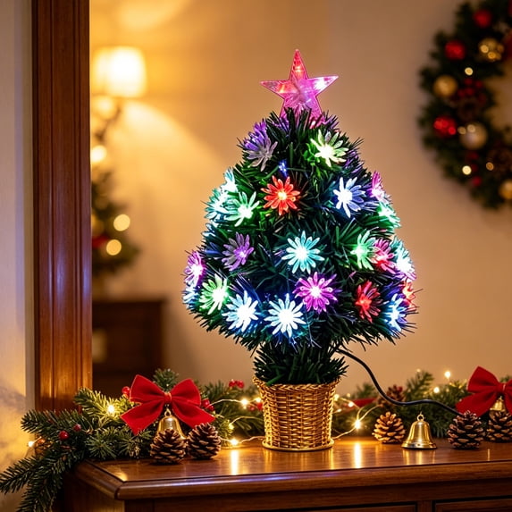 COM1950s Tabletop Christmas Tree, Fiber Optic Mini Tree with Star ...