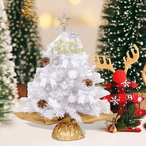 COM1950s Tabletop Christmas Tree with Lights,17.7 Inch Mini Artificial Xmas Tree Decor,Battery Operated Desktop Holiday Decorations with Ornaments and Star