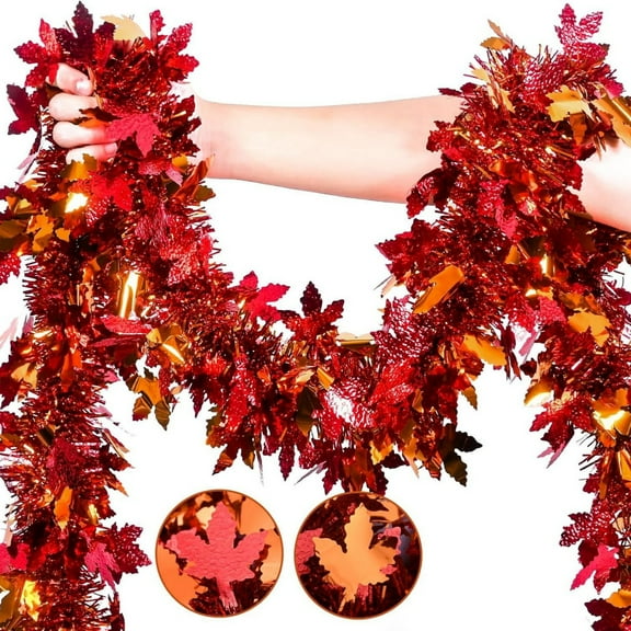 COM1950s Thanksgiving Fall Garland,Autumn Maple Leaf Wreath Decoration with Rattan Strips,Holiday Party Decor for Home,Wall,Tree,and Festival