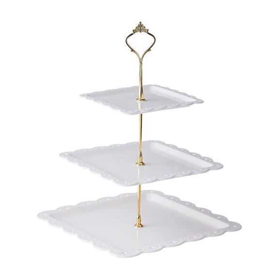 COM1950s Three-Tier Serving Tray, Square Dessert Stand for Fruits and Snacks, Space-Saving Cake Plate Stand for Kitchen Counter, Coffee Table Centerpiece, Easy Assembly
