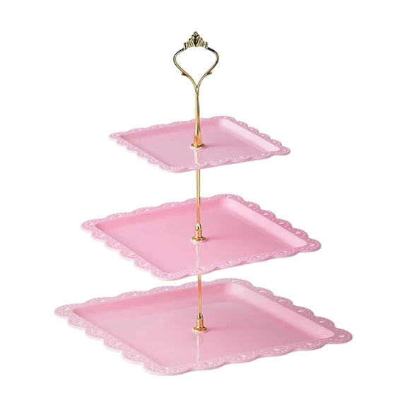 COM1950s Three-Tier Serving Tray, Square Dessert Stand for Fruits and Snacks, Space-Saving Cake Plate Stand for Kitchen Counter, Coffee Table Centerpiece, Easy Assembly