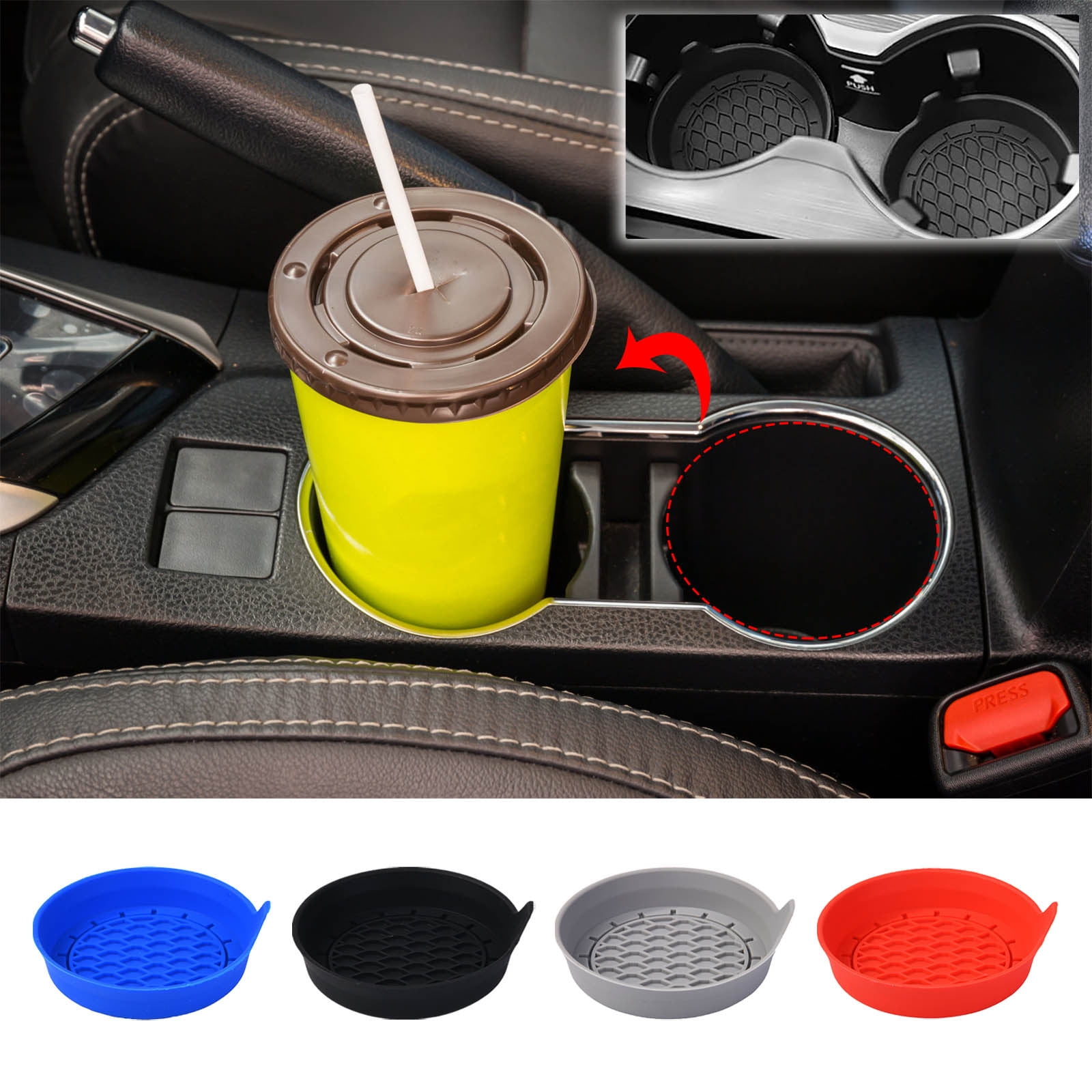COM1950s Tpe Non-Slip Car Cup Holder Insert – Universal Anti-Rattle ...