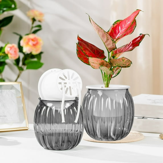 COM1950s Transparent Self-Watering Planter,Small Hydroponic Flower Pot for Indoor Plants,Lazy Gardener Desk Decor with Water Reservoir