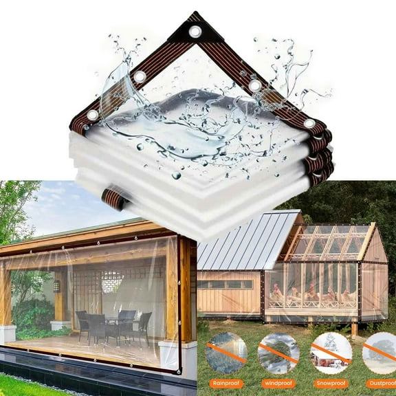 COM1950s Transparent Water Proof Rainproof Fabric with Seals Outdoor Rain Cover for Decking Chicken Coop Porch Awnings and Camping
