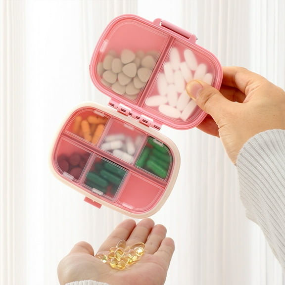 COM1950s Travel Pill Organizer,8 Compartments Portable Pill Case,Daily Pill Box To Hold Vitamins,Small Pill Container for Pocket Purse Medicine Organizer(4.33X3.14X1.18 In)-Pink