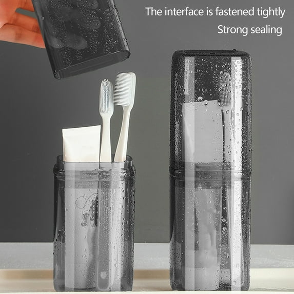 COM1950s Travel Toothbrush Holder and Mouthwash Cup 2 in 1,Leakproof Portable Toiletry Kit for Adults,Transparent Camping Organizer with Lid,2.7×2.6×8.1 In