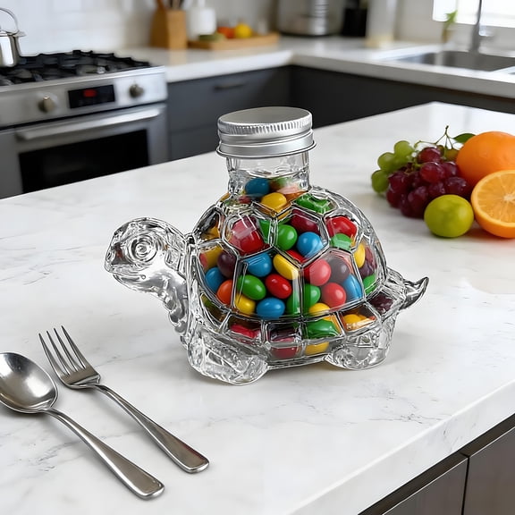 COM1950s Turtle Candy Jar, Airtight Glass Snack Container for Cookies, Coffee Pods, and Treats, Kitchen Canister with Secure Lid