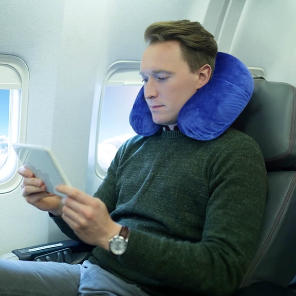 COM1950s U-Shaped Hump Inflatable Airplane Travel Blowing Neck Soft and Warm Texture, Elastic and Comfortable
