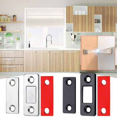 COM1950s Ultra Thin No Punch Magnetic Cabinet Catch,Heavy Duty Invisible Door Holder with Patented Magnet,Easy Snap Installation for Wood Plastic Metal Drawers,Closet,Kitchen Cabinets