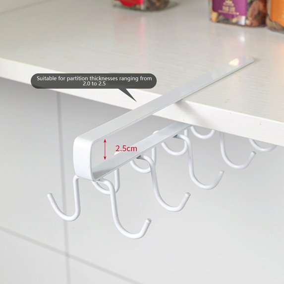 COM1950s Under Shelf Organizer,Cabinet Storage Rack with 12 Hooks - Metal Mug Holder for Coffee Cups,Pots,Spoons,No Tools Installation