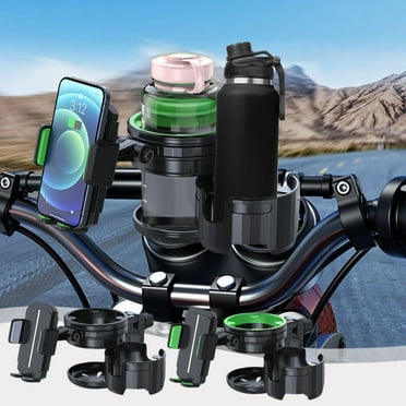 COM1950s Universal Motorcycle Cup Holder & Phone Mount – Anti-Vibration Drink Caddy for Harley/Honda Bikes