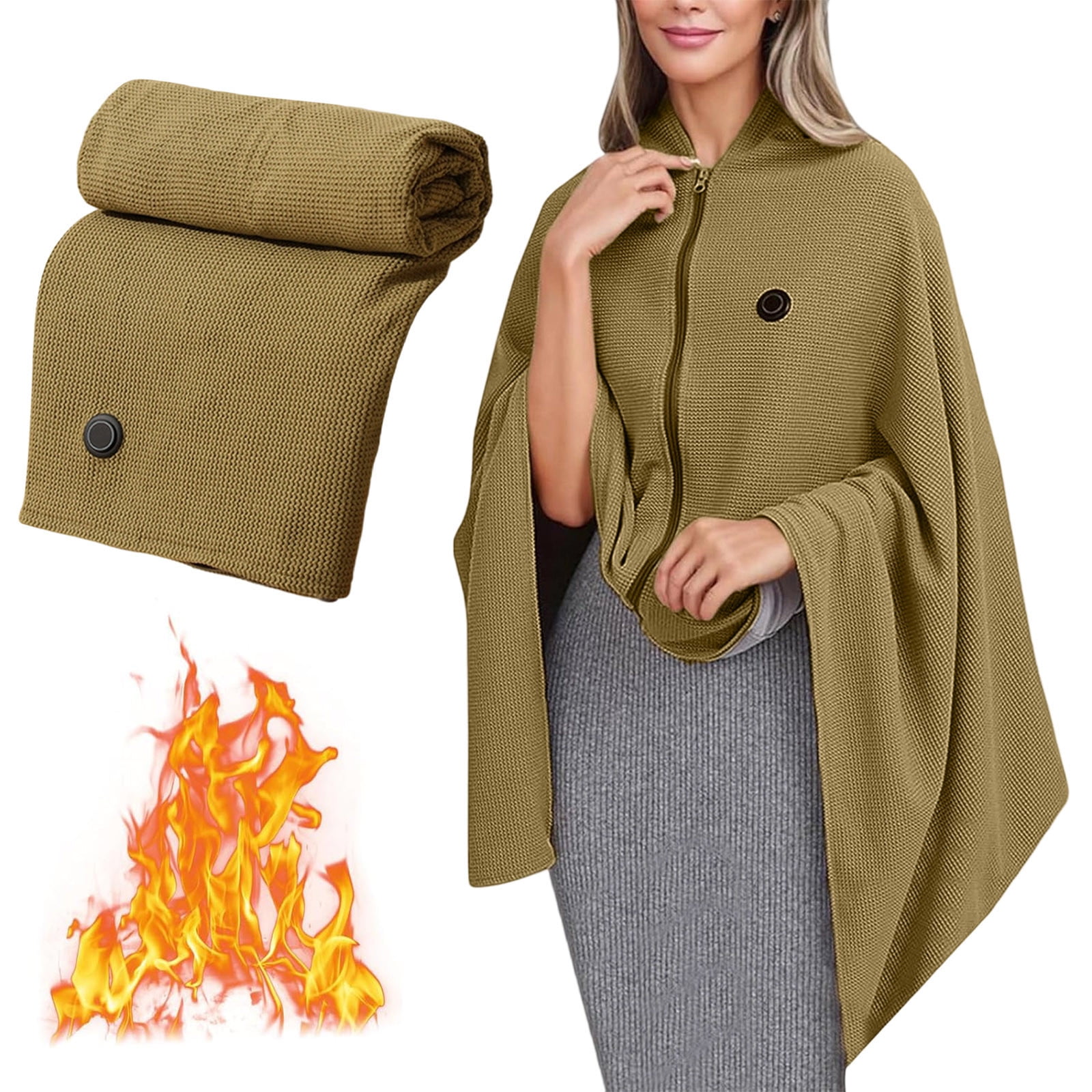 COM1950s Usb Heated Blanket for Adults,Wearable Electric Throw with 3 Heat Settings,Fast Heating Portable Shawl,Machine Washable Soft Fleece,Home Office Travel Use (No Power Bank)