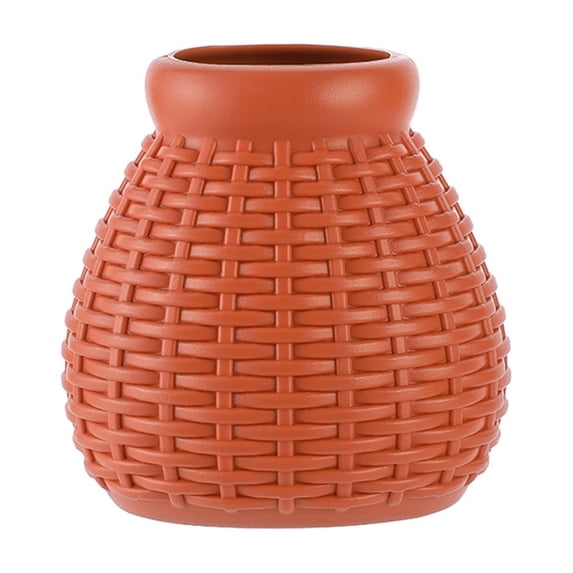 COM1950s Vase for Home Decor, Woven Plastic Wrapped Vase for Living Room, Farmhouse Style Centerpiece for Fresh or Dried Flowers, Small Decorative Accent for Kitchen Shelf Tabletop