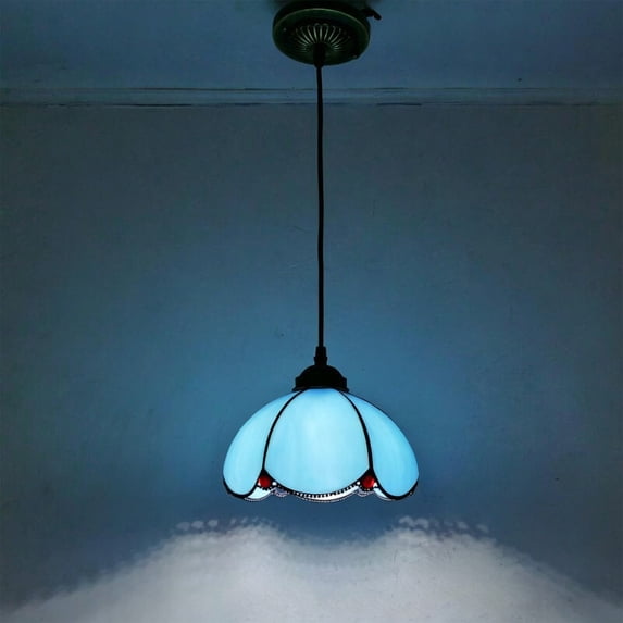 COM1950s Vintage Pendant Light, Single Glass Hanging Ceiling Lamp, Adjustable Cord, for Kitchen Island, Dining Room, Bedroom, Living Room