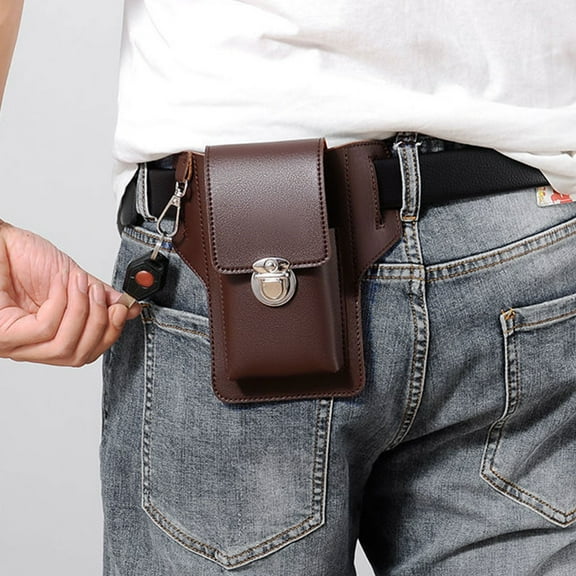 COM1950s Waist Pack for Men,Construction Work Belt Pouch with Id Holder,Durable Leather Waist Bag Wearable on Belt,7X5X2 Inch
