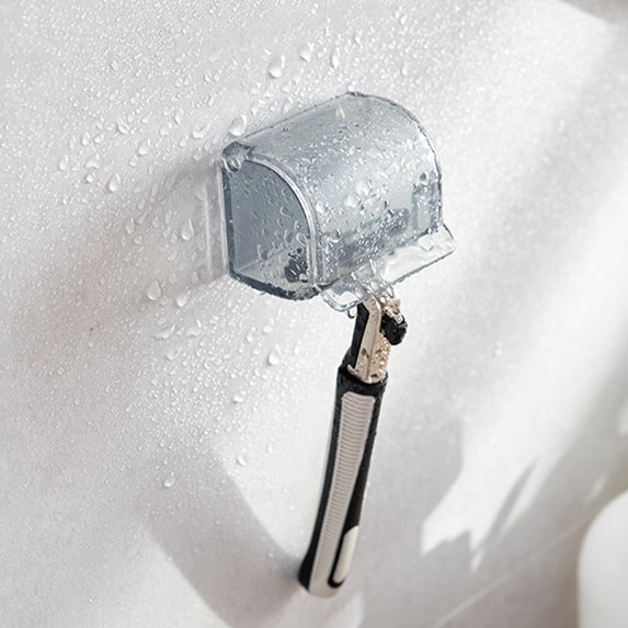 COM1950s Wall Mounted Shaving Tool Holder,Waterproof Bathroom Organizer with Transparent Cover,Adhesive Mount Razor Storage Box for Bathroom Wall,Punch Free Installation,Space Saving Design