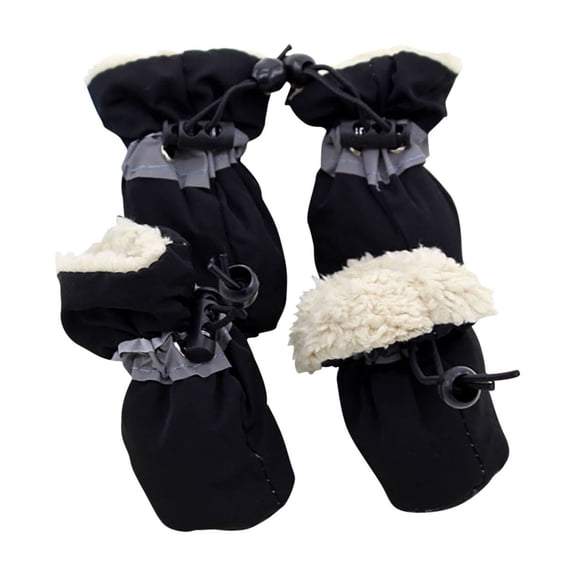 COM1950s Warm Dog Boots with Reflective Strips, Non-Slip Sole, Fleece Lined Pet Shoes for Small Medium Dogs, Winter Paw Protector for Outdoor Walks, 4 Pack