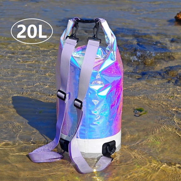 COM1950s Waterproof Dry Bag Backpack 20L, Roll Top Floating Dry Sack with Adjustable Straps, Holographic PVC Waterproof Storage for Kayaking, Boating, Beach and Outdoor Activities