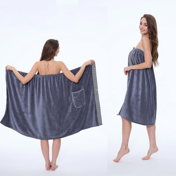 COM1950s Wearable Bath Towel Wrap for Women, Adjustable Plus Size Bath Skirt with Pockets, Absorbent Shower Cover Up for Spa, Beach and Home