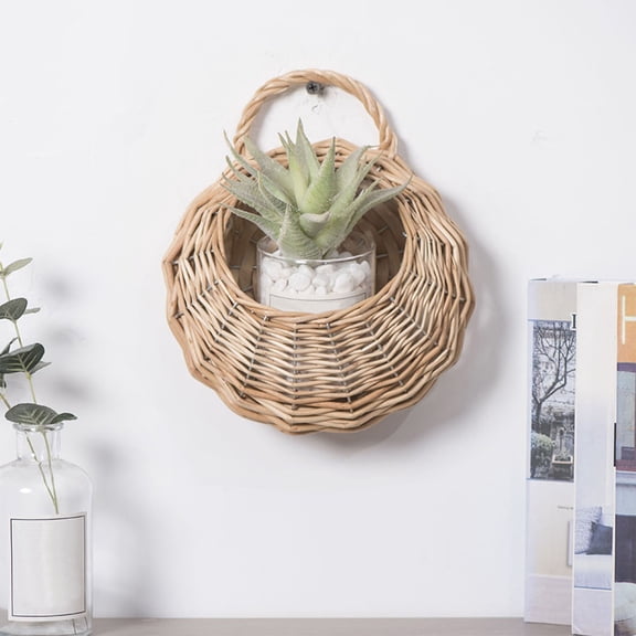 COM1950s Willow Woven Wall Basket,Iron Frame Mounted Planter with Storage,Rustic Multi Functional Hanging Organizer for Living Room Or Entryway Decor