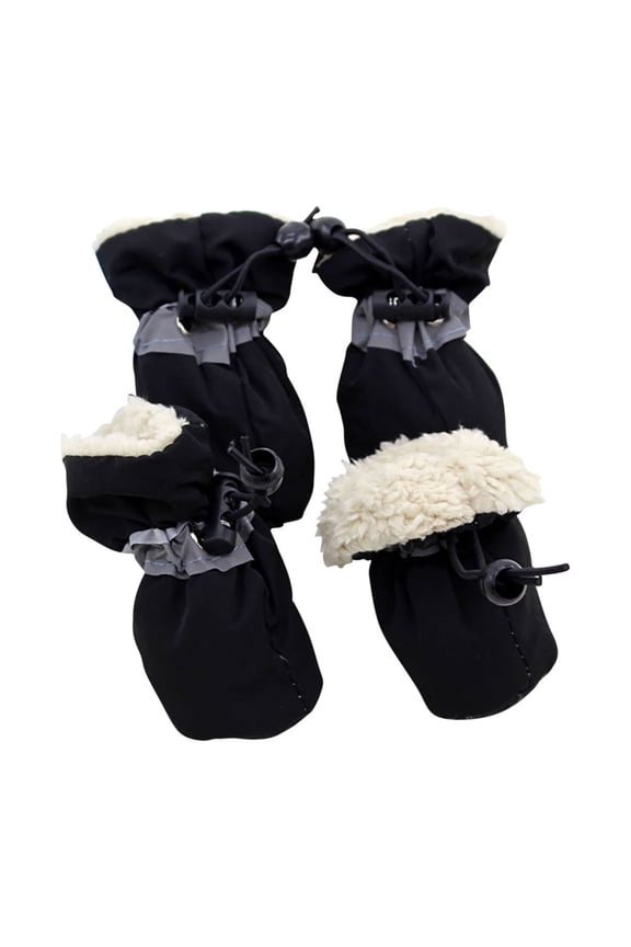 Winter Dog Boots with Reflective Strips, Fleece-Lined Warm Pet Shoes for Small Medium Dogs, Anti-Slip Outdoor Paw Protector with Drawstring for Snowy Walks