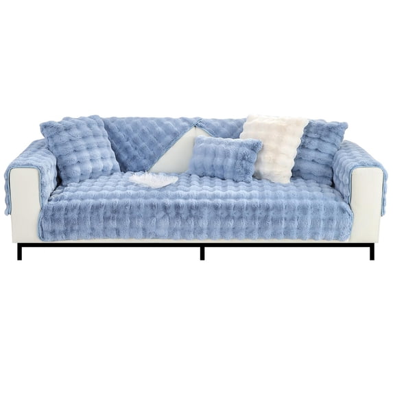 COM1950s Winter Sofa Cushion, Thick and Warm with Fuzzy Cozy Feel, Non-Slip Bottom, Set of 1, Oversized 47x28 Inch Couch Sofa Seat Pad