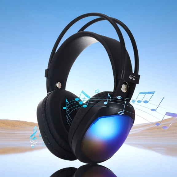 COM1950s Wireless Bluetooth Gaming Headset with Rgb Lights,Long Lasting Battery Over-Ear Headphone for Pc Gaming and Music,Comfortable Ear Cups for Adults