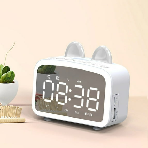 COM1950s Wireless Bluetooth Speaker Alarm Clock,Desktop Mini Clock with Fm Radio,Card Playback,and Bright Led Display,Compact Portable Speaker for Bedside Desk and Travel