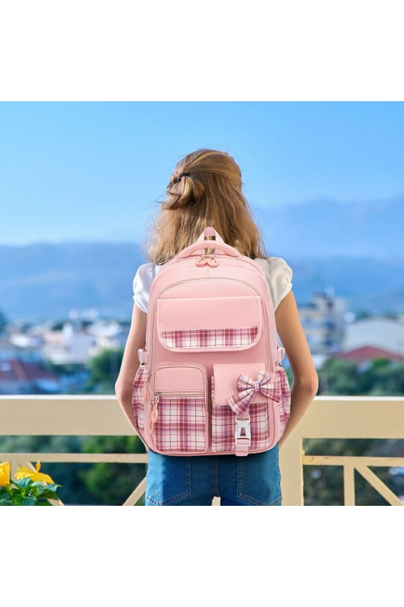 Womens Lightweight Backpack,18.1 Inch Cute Bowknot Daypack,Waterproof Canvas Rucksack for Commute Travel Hiking