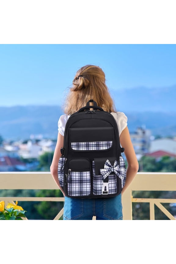 Womens Lightweight Backpack,18.1 Inch Cute Bowknot Daypack,Waterproof Canvas Rucksack for Commute Travel Hiking